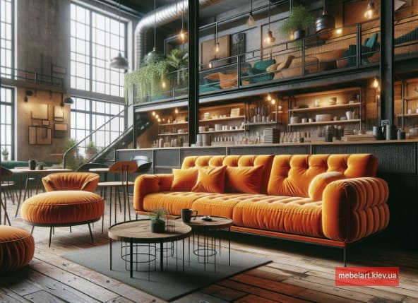 нестандартная мягкая мебель для кафе в стиле loft