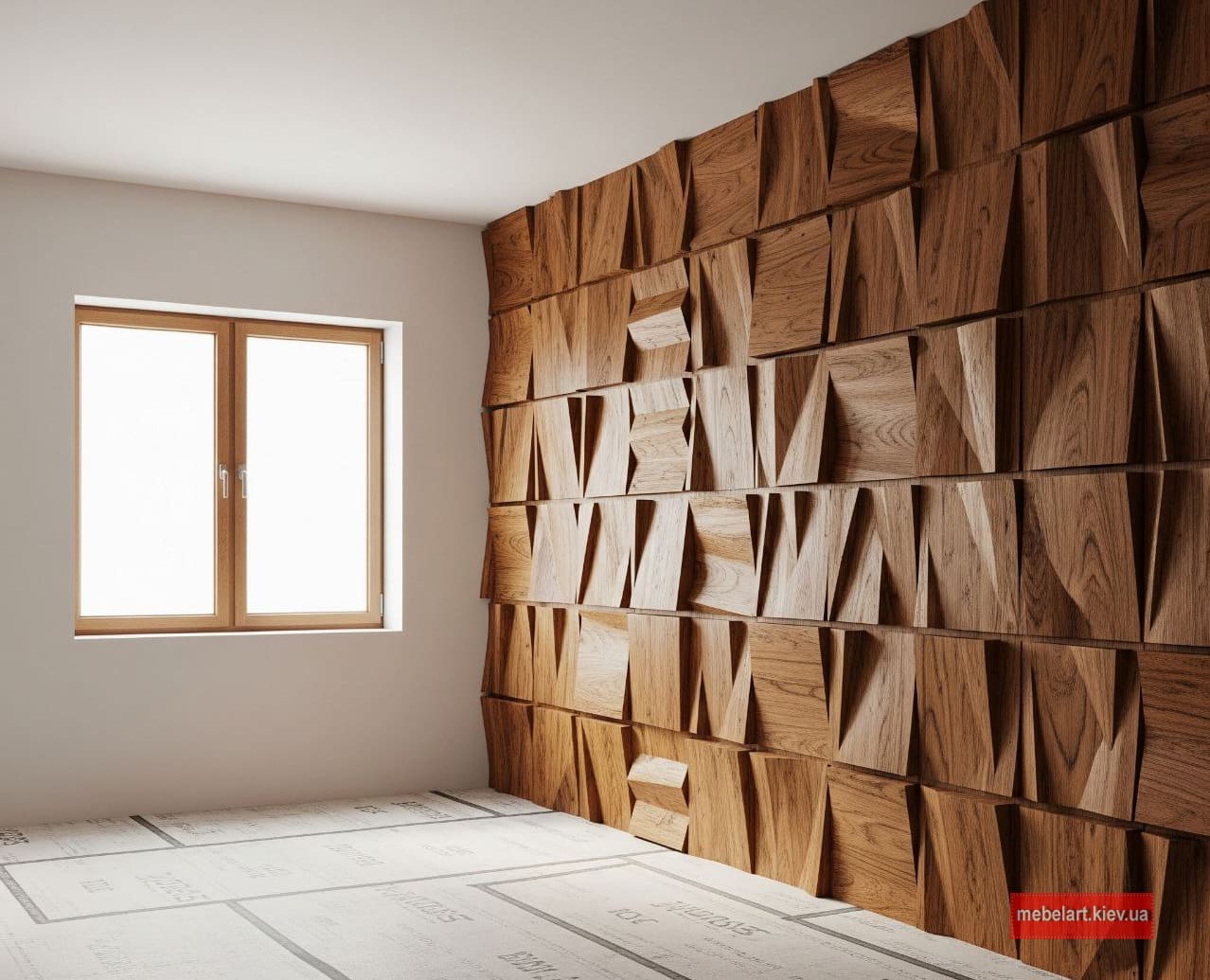 Элитные 3D-панели из массива дерева Крупные 3D элементы из массива дерева на стене