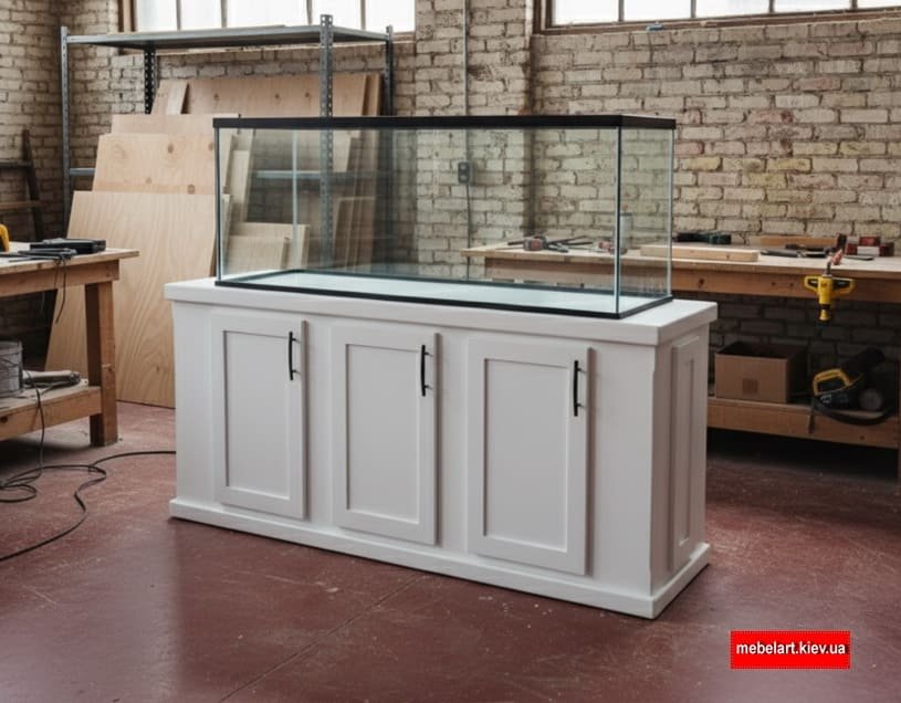 Дубова біла тумба під великий акваріум