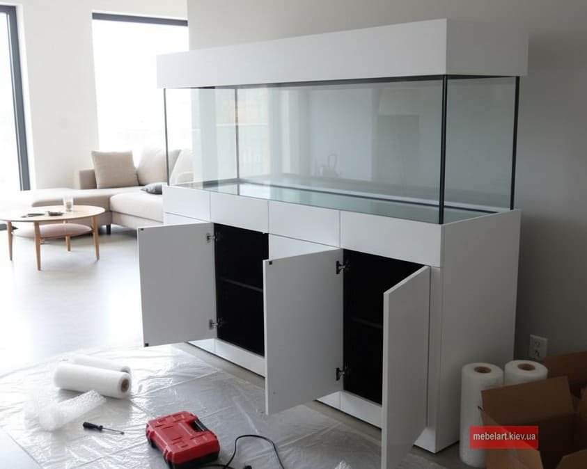 Велика кутова тумба з акваріумом на замовлення