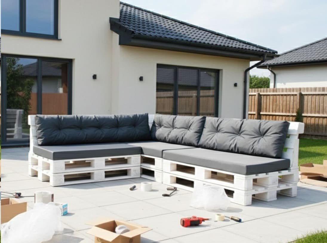 угловой диван из паллет фотографии