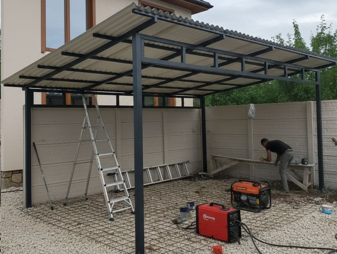 изготовить навес из металла и карбоната