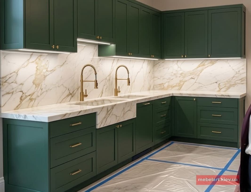 проєкт глянцевої зеленої кухні