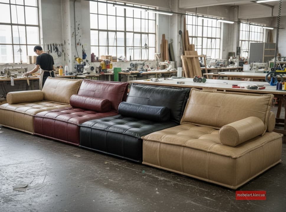 модульный диван из кожи  в индустриальном стиле
