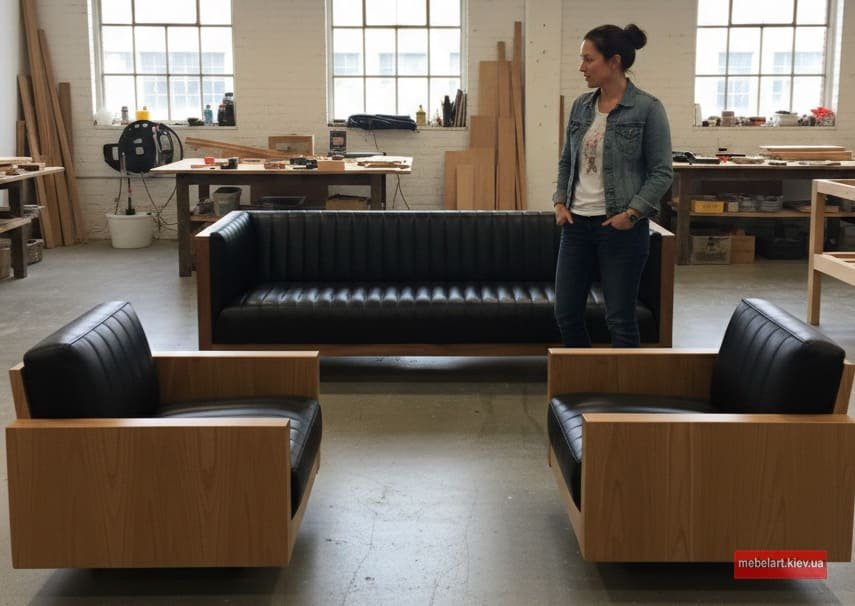 диван и кресла  в индустриальном стиле