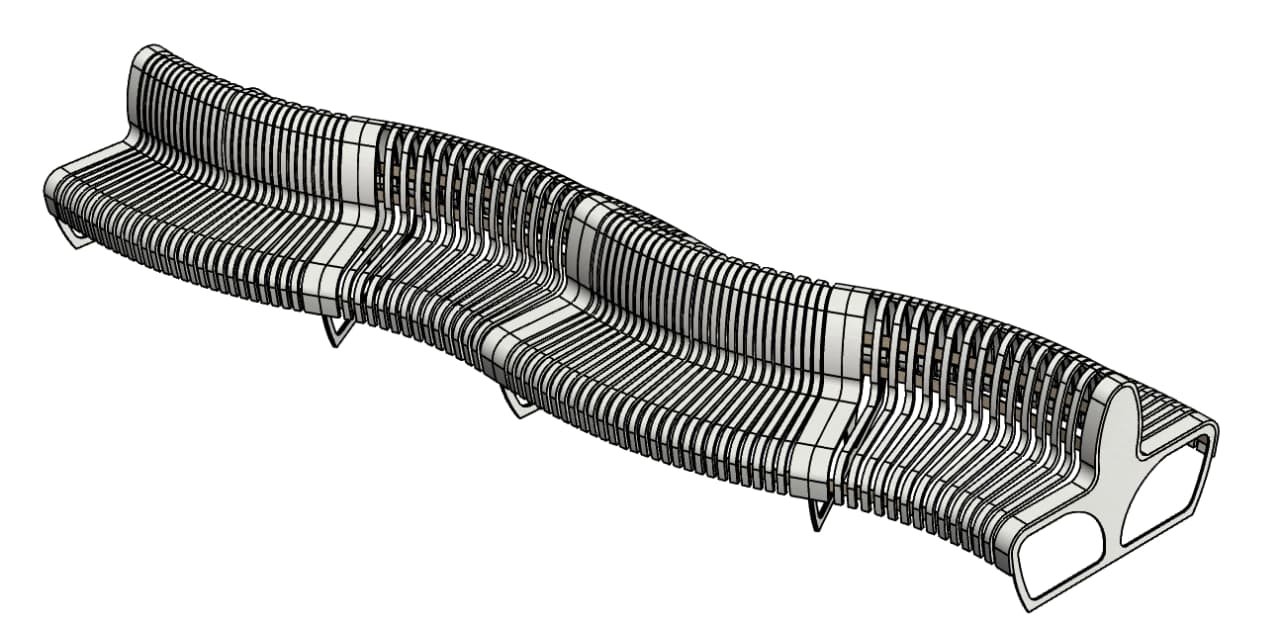 чертеж уличной изогнутой скамейки
