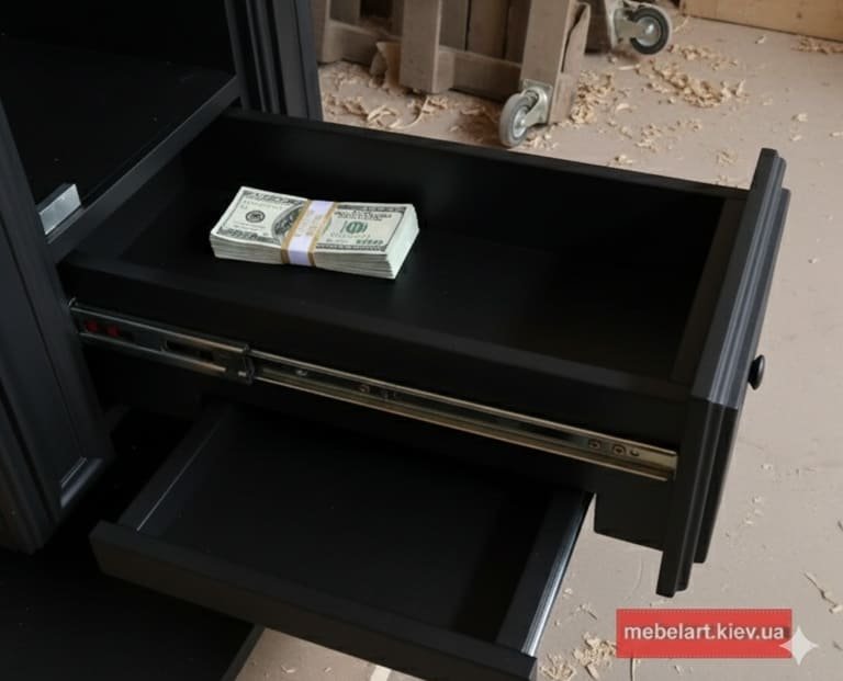 прикроватная деревянная тумба со скрытыми нишами