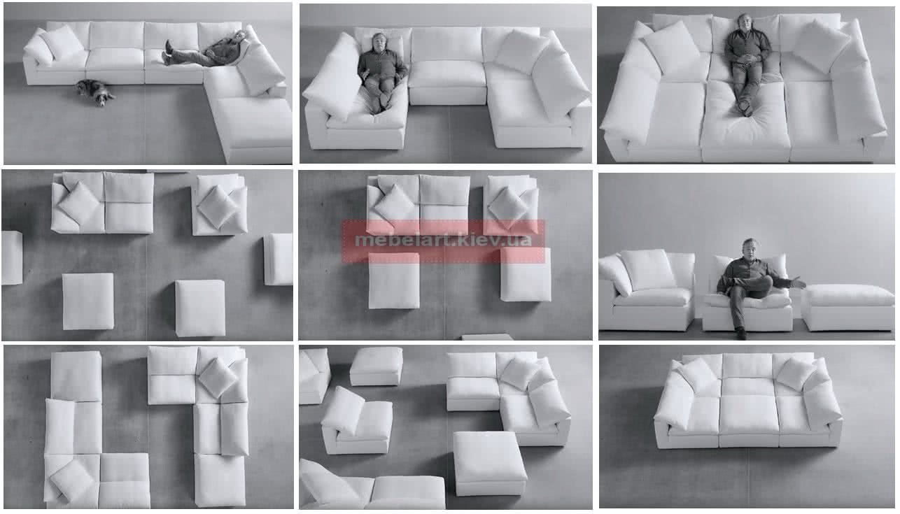 варианты размещение блоков модульной мягкой мебели